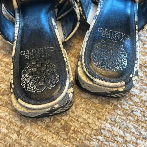 Vince Camuto Black and Cream Snake Print Mules - Picture 3 of 7